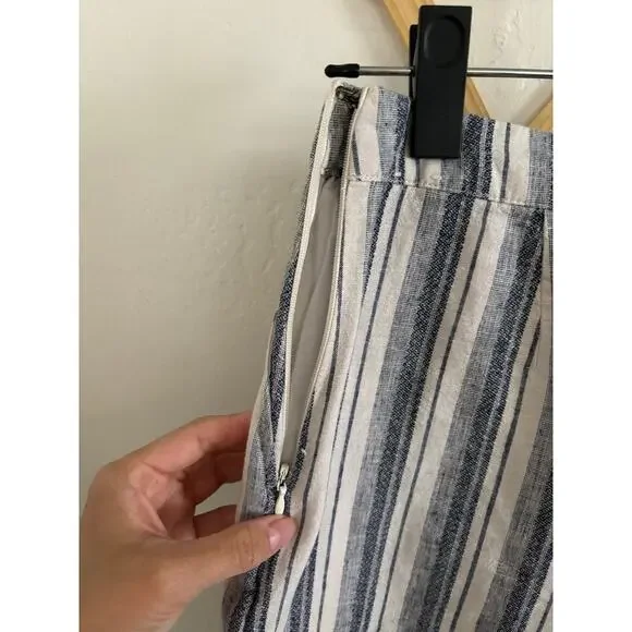 Abercrombie & Fitch Pants Women's 00 Wide leg Crop High Rise Blue Striped Linen - Picture 7 of 9